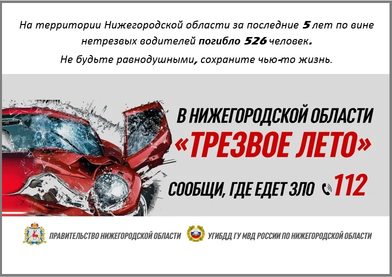 В 2022 году на территории Нижегородской области  продолжается реализация пилотного проекта по предупреждению смертности в результате дорожно-транспортных происшествий, связанных с управлением транспортными средствами в состоянии опьянения.